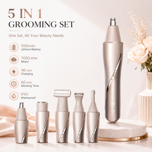 Kit de toilettage 5 en 1 pour femmes, tondeuse sans fil rechargeable pour sourcils, <span class=keywords><strong>nez</strong></span>, visage, corps, avec moteur 7000 tr/min, IPX5 - Product Image 2