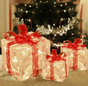 Juego de 3 Cajas de Regalo iluminadas para Navidad, caja de regalo iluminada de buena calidad, precio de fábrica