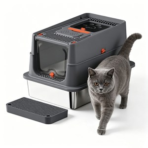 Bac à litière pour chat d'intérieur, Kedi Tuvaleti, 20L, grand espace intérieur, acier inoxydable, entièrement fermé, durable, entretien quotidien facile - Product Image 1