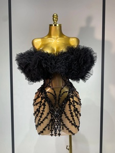 Abito <span class=keywords><strong>Mini</strong></span> Nero Senza Spalline e Senza Schienale con Diamanti per Donna, Sexy per Feste Serali, Discoteca, Spettacoli, Compleanni - Product Image 1