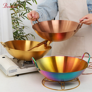 Cinese in acciaio inossidabile rotondo <span class=keywords><strong>Wok</strong></span> 34cm antiaderente a doppio orecchio un manico per uso alimentare con portabottiglie - Product Image 3