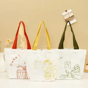 Kadın kişilik özel baskılı Logo tuval Tote, çanta için özel pamuklu kanvas çanta mektup alışveriş Crossbody/