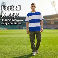 Maillots de football personnalisés blancs et bleus, respirants, à séchage rapide, à manches courtes, coupe classique, adaptés à un usage décontracté et aux trajets quotidiens. OEM