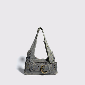 Sac à bandoulière vintage grunge en jean délavé gris, avec boucle, pour usage quotidien - Product Image 1