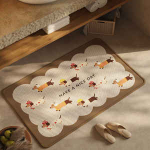 Alfombra de baño de lino absorbente con diseño de dibujos animados, rectangular, antideslizante, para la zona de la puerta del baño. - Product Image 1