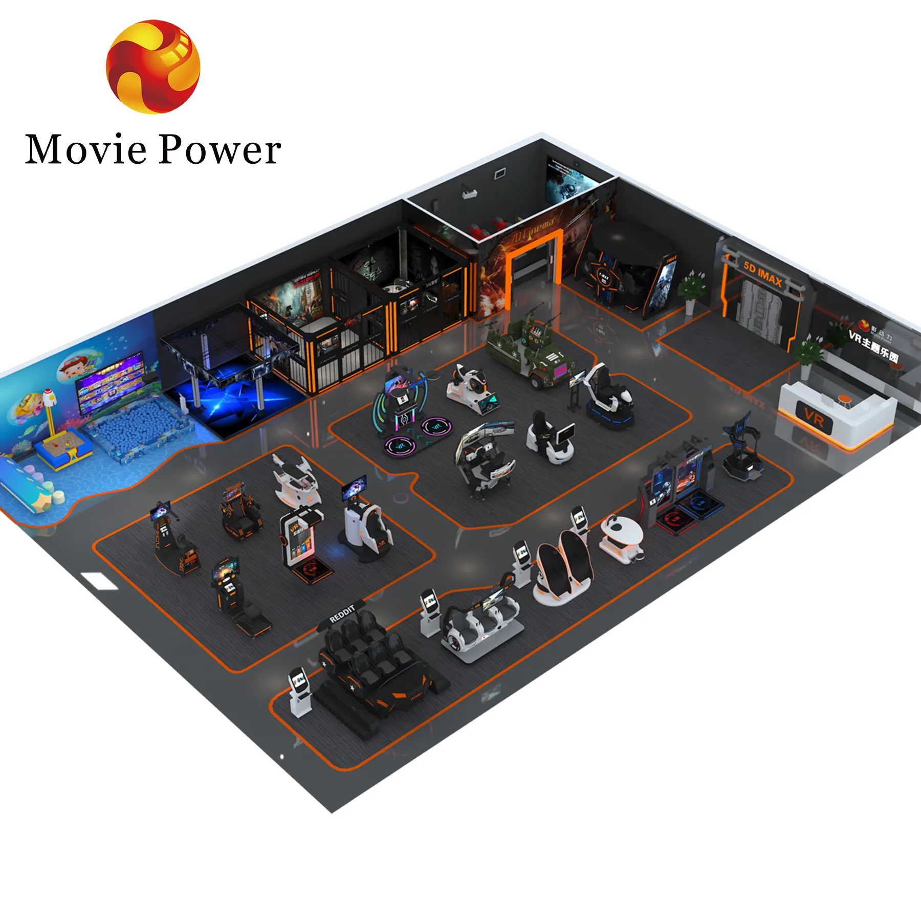 Guangzhou Movie Power VR Indoor Game Zone Arcade Games Manufacturer Play Zone VR 9d Virtual Reality Cinema