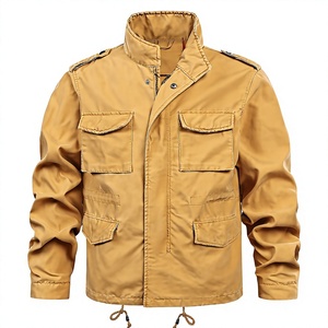 Men's Tan Canvas Safari <b>Jacket</b> Stand Collar Zipper Closure Epaulet Workwear Style Plus Size Autumn Wear Regular Fit Bangladesh - Product Image 1