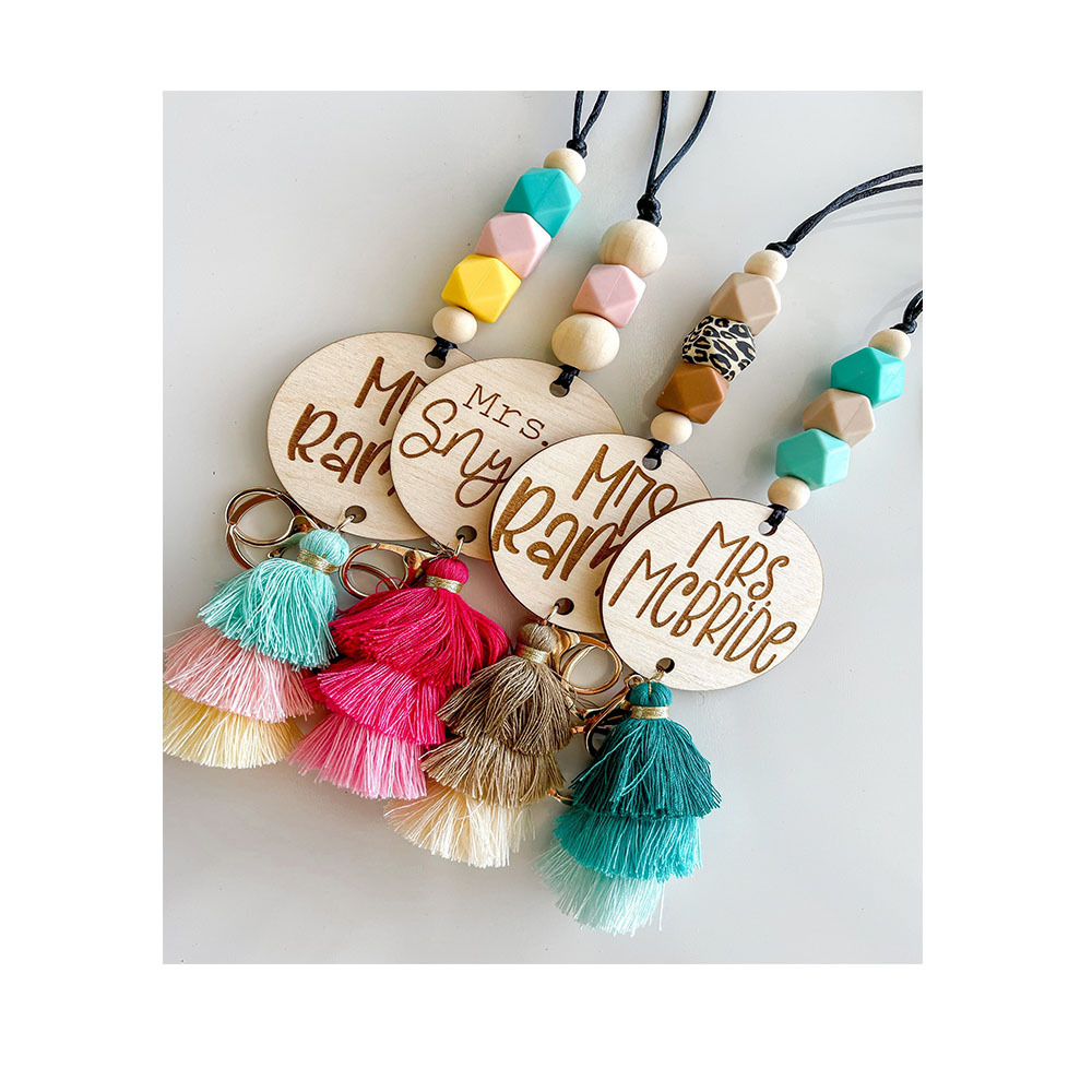 Teacher Pencil Lanyard Personalized Beaded Lanyard Back to School Appreciation Ideas Breakaway ID Holder Cute Badge Reel Gift Image 2