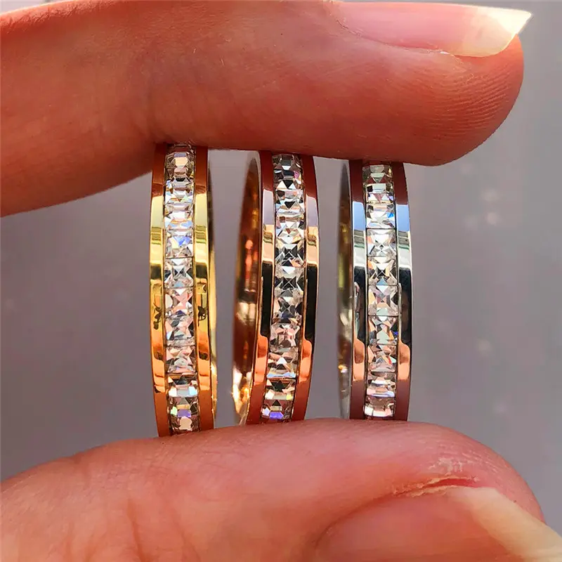 Boho Female Women Wedding Fashion Promise Vintage Stainless Steel Crystal Stone Ring