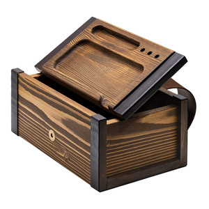 Wooden Tobacco <b>Tray</b> Storage Box <b>Large</b> Capacity Solid Wood Lid Coffee Bean Rolling <b>Tray</b> Travel Use - Product Image 1