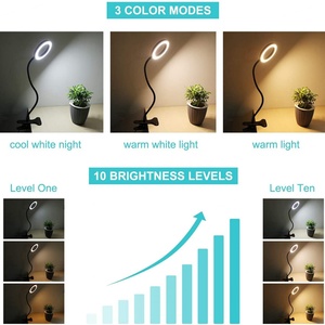 120mm Warm White LED Reading Lamp Dimmable Neck Clip 3 Colors Black Metal Plastic <b>Electric</b> Desk <b>Table</b> for Bedroom Reading Room - Product Image 6