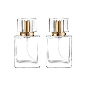 Customizable <b>30ml</b> Clear Square <b>Perfume</b> Glass <b>Bottle</b> Thick Bottom Pump Sprayer Screen Printing Seal Empty Refillable Design - Product Image 1