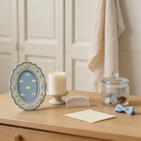 Cadre photo en céramique ovale personnalisé, bord festonné, design nuage étoile, cadre photo en porcelaine en gros pour la décoration de la chambre d'enfant