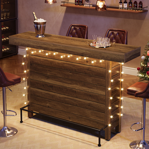 Mesa de Bar Industrial de 3 Niveles, Barra Rectangular de Madera de 63 Pulgadas para el Hogar, Mesa de <span class=keywords><strong>Pub</strong></span> Moderna de Altura de Mostrador con Estantes de Almacenamiento - Product Image 1
