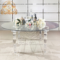 Moderne Hochzeit Event Bankett Hotel Cristal Schreibtisch Runde Form Klarer Spiegel Glasplatte Kristall Acryl Basis Esstisch