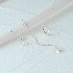 CANNER Set of 3 Simple S925 Sterling Silver <b>Earrings</b> Flower Zircon <b>Earrings</b> Set With Diamond <b>Chain</b> Tassel <b>Earrings</b> Set for Women - Product Image 4