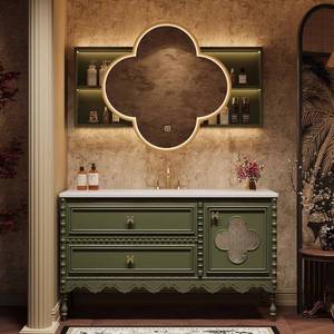 Meuble de salle de bain mural de luxe léger avec lavabo en céramique intégré, miroir anti-buée et armoire éclairée - Product Image 1