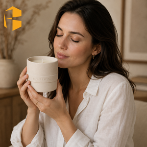 Pot à bougie en céramique mate réutilisable FUBEI Living Eco avec logo personnalisé en relief, bougie parfumée à la <span class=keywords><strong>cire</strong></span> de soja, vente en gros de pots à bougies - Product Image 5
