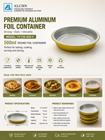 ALCHN Plat à sauce rond en aluminium avec couvercle en plastique, récipient jetable, compatible four, recyclable, qualité alimentaire PET