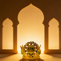 Décoration de table en forme de croissant de lune de style islamique Ramadan 642260, 24 cm, or, plastique, calligraphie arabe, accents de pierres précieuses