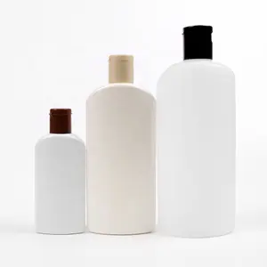 Fornecedor de garrafas de plástico de fábrica, frasco de plástico plano branco, shampoo, embalagem cosmética para lavagem corporal