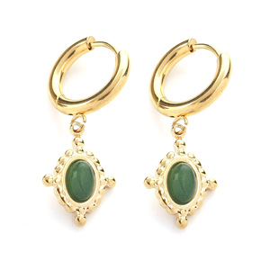 Colgante de piedra natural vintage de forma ovalada con incrustaciones de piedras preciosas para la fabricación de joyas H1424 - Product Image 4