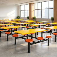 Tables de cantine rectangulaires en gros pour 6 personnes, avec plateau en fibre de verre de 3,3 cm, idéales pour les grandes surfaces de cantines scolaires