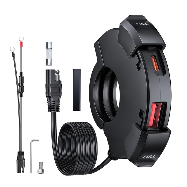 Motorcycle Handlebar Phone Charger, 30W Type-C PD & 18W QC3.0 USB Charger, ATV Waterproof Dual USB Socket for Phone Tablet GPS