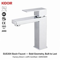Robinet de lavabo carré cUPC à poignée unique, 1 trou, sans plomb, en SUS304, mélangeur de lavabo chromé, noir mat, or, nickel, US