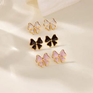 Clip d'oreille papillon en acier inoxydable plaqué or 18 carats pour femmes, multifonctionnel, léger, design à rayures en forme de goutte d'huile, bijoux tendance - Product Image 1