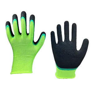 Green latex coated foam Palm Coated fish handling Hand Protective Construction Wear Resistant Guantes gloves