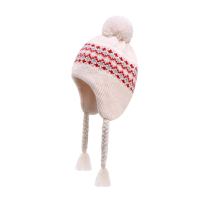 Chapeau d'hiver pour enfants, style péruvien, avec cache-oreilles, doublure en polaire, pompon, <span class=keywords><strong>bonnet</strong></span> en tricot pour filles de 3 à 10 ans - Product Image 4