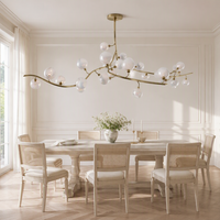 Lustre Jingshi Lighting en forme de branche d'arbre dorée, avec des boules de verre laiteux denses sur un tige métallique courbée, lumière de plafond pour la maison au éclat chaleureux