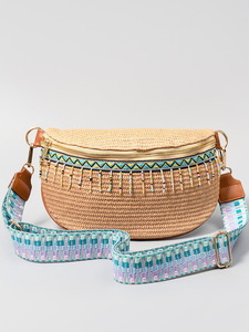 2025 verano vacaciones paja playa Casual hombro mujer mensajero Boho bolsa Dumplings forma tejido trenzado bolsa de viaje - Product Image 5