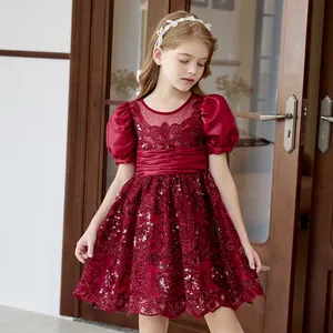 großhandel sommer mode mädchen spitzenkleid flauschige Ärmel prinzessinnenkleid kinderkleidung ballkleid für kinder