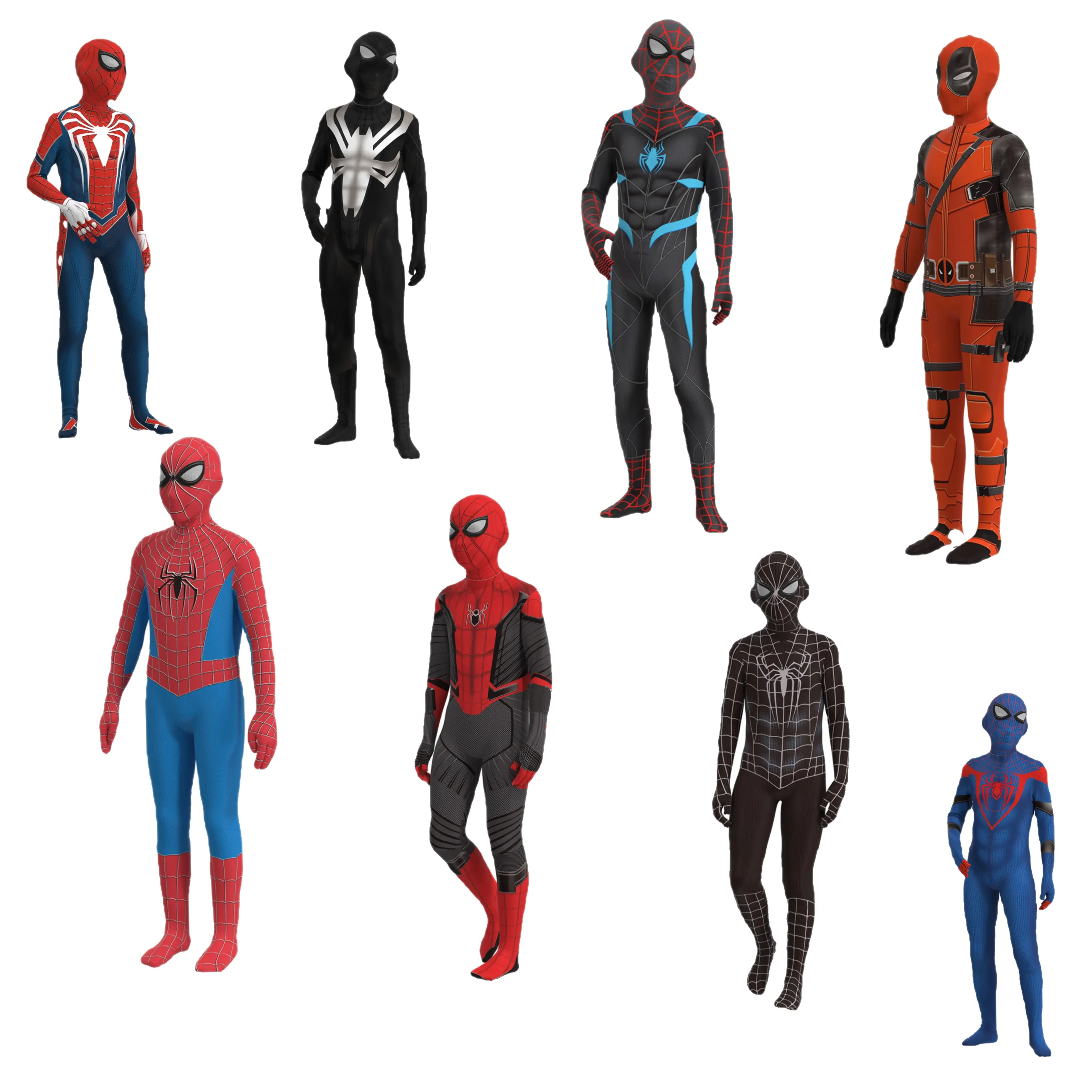 Großhandel Spandex Zentai Halloween Superheld Cosplay Jumps uit 3D-Stil Kostüm Bodysuit für Kinder und Erwachsene