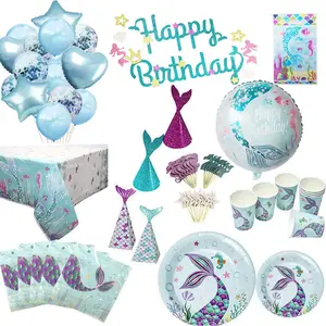 kağıt bardak doğum günü Suppliers-Mermaid tema doğum günü parti malzemeleri tek sofra seti koruma Suit çocuk doğum günü partisi dekorasyon parti Favor