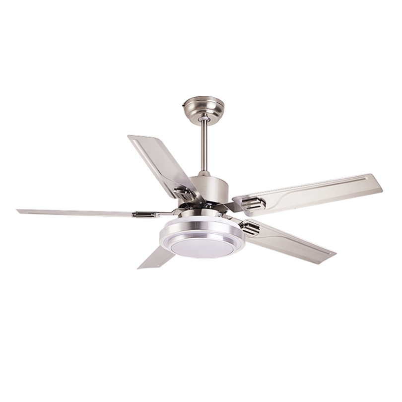 Custom Remote Control Modern LED Ceiling Fan with Light Chandelier for Bathroom Silver Finish