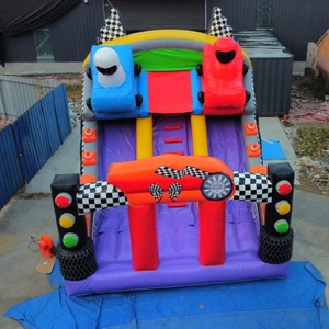 Toboggan gonflable à double voie sur le thème des voitures de course, feux de circulation, matériau PVC, capacité 500 kg, parc d'attractions extérieur, enfants, respectueux de l'environnement - Product Image 4