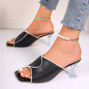 Escarpins à talon aiguille et bout carré en cristal, style européen et américain, nouvelle collection été pour femme, grandes tailles - Product Image 1