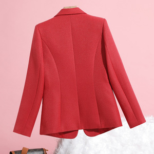 Women's Red Blazer Slim Fit Solid Color Wool Blend Professional <b>Suit</b> Jacket Size S - Product Image 2