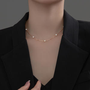 S925 <b>Silver</b> <b>Pearl</b> <b>Necklace</b> for Women Teardrop Shaped Diamond with Lace Fashionable Simple Temperament Model D9085 - Product Image 4