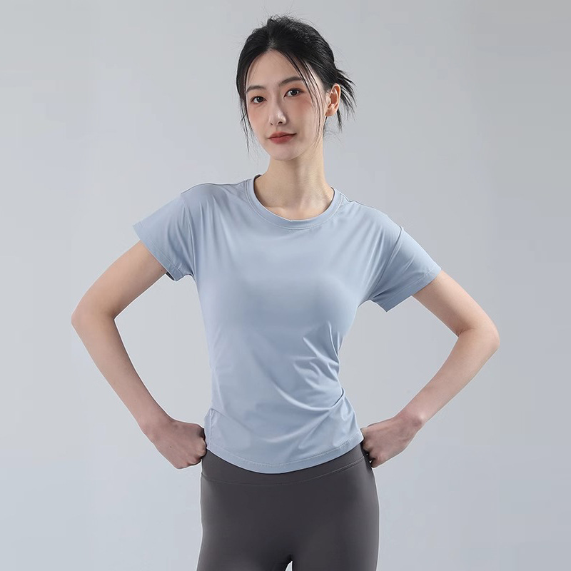 Women Summer Yoga T-shirt, Slim Thin Fitness Top, Quick Dry Breathable Short Sleeve Running Sports Shirt