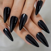 Dièse noir Conçu Faux Ongles Medium Adulte Foncé Brillant Ongles Artificiels Conseils Acrylique Pleine Courbe Pratique Faux Ongles