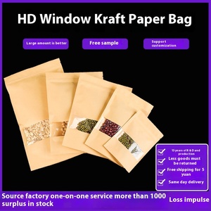 Sac en papier Kraft Ziplock transparent à fenêtre haute définition pour <span class=keywords><strong>engrais</strong></span> de farine de haricots de thé de noix et emballage alimentaire - Product Image 6