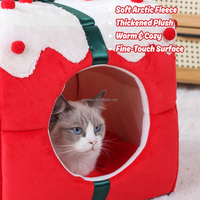 Lit pour chat doux à thème de Noël, antidérapant, indéformable, nid pour animaux de compagnie, maison pour chat fermée avec coussin amovible