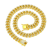 Collar de Cadena Cubana de 13 mm de Ancho, Estilo Hip Hop, con Incrustaciones de Circonitas, Color Oro, Plata y Oro Rosa, al por Mayor