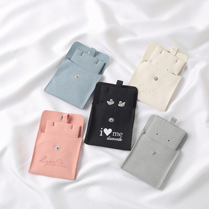 Small Blue Pink Fashion Button Flat Packaging Jewelry Pouch Pocket Envelope Velvet Jewelry Bag