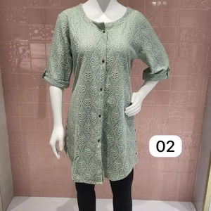 Vestido largo de talla grande Chikankari Kurti tradicional indio de algodón de lujo para mujer a la moda para damas y niñas compras en línea - Product Image 1