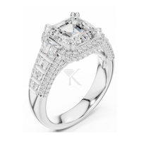 Anillo de Lujo Unisex con Diamante Cultivado en Laboratorio con Corte Asscher, Certificado IGI, E VVS2, en Oro de 14k, Halo Baguette, Banda Ancha de 8.05mm